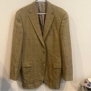 Burberry London tan wool blazer plaid size 42L some small holes shown in photos